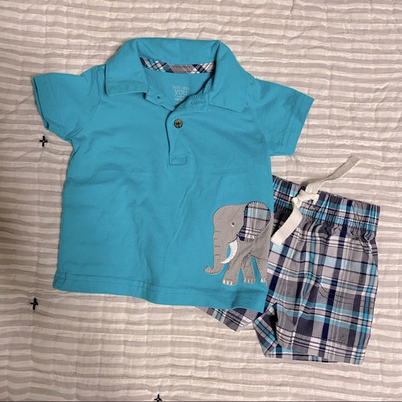 🔴Carter’s Elephant Shorts & Polo Outfit - Picture 1 of 5
